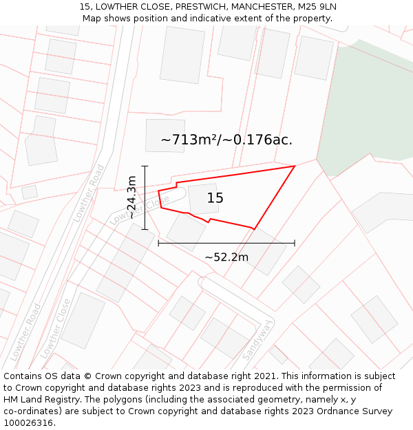 15, LOWTHER CLOSE, PRESTWICH, MANCHESTER, M25 9LN: Plot and title map