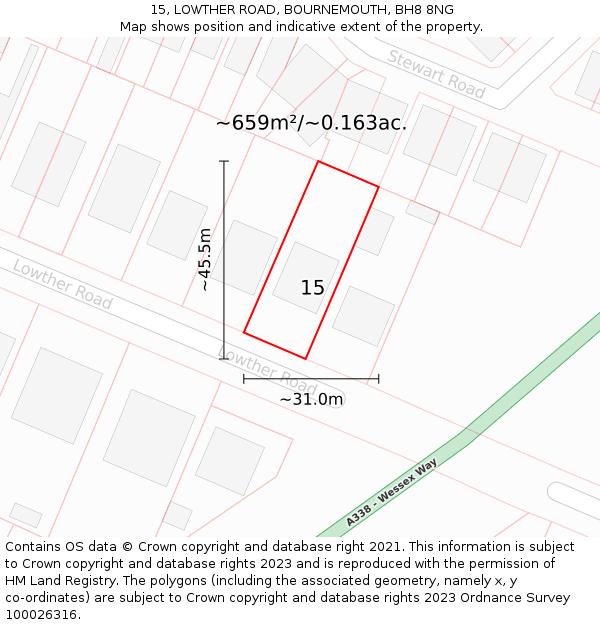 15, LOWTHER ROAD, BOURNEMOUTH, BH8 8NG: Plot and title map