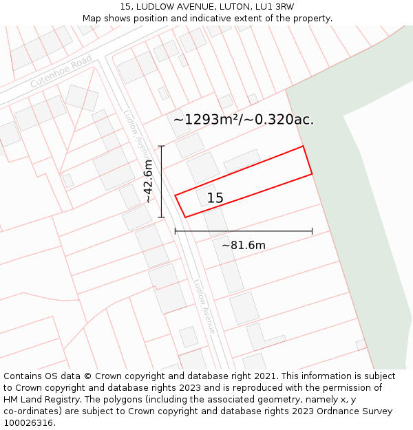 15, LUDLOW AVENUE, LUTON, LU1 3RW: Plot and title map