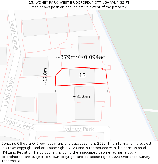 15, LYDNEY PARK, WEST BRIDGFORD, NOTTINGHAM, NG2 7TJ: Plot and title map