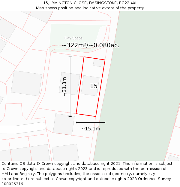 15, LYMINGTON CLOSE, BASINGSTOKE, RG22 4XL: Plot and title map