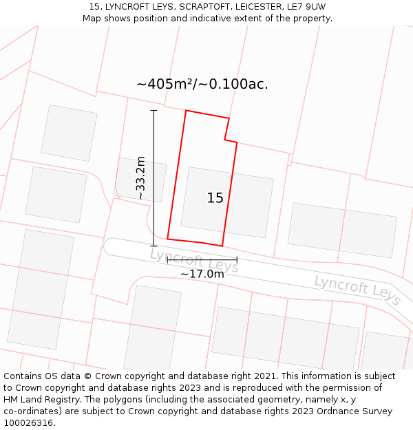 15, LYNCROFT LEYS, SCRAPTOFT, LEICESTER, LE7 9UW: Plot and title map