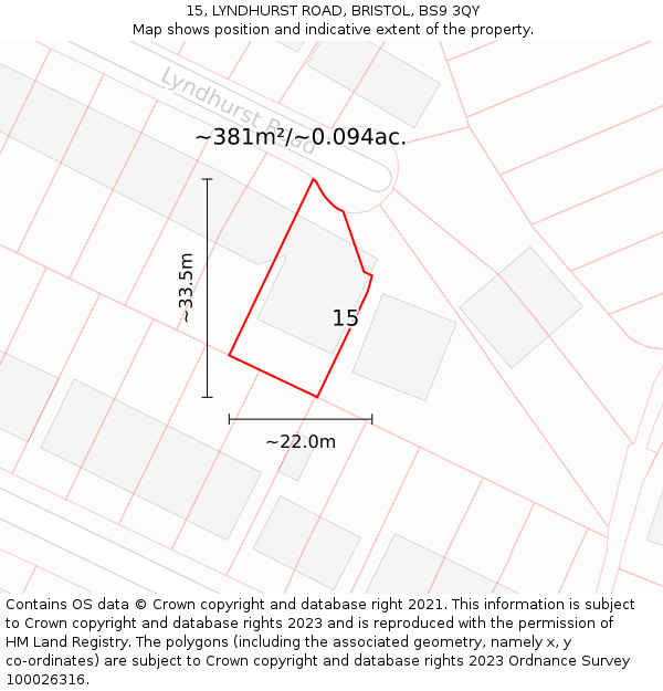 15, LYNDHURST ROAD, BRISTOL, BS9 3QY: Plot and title map