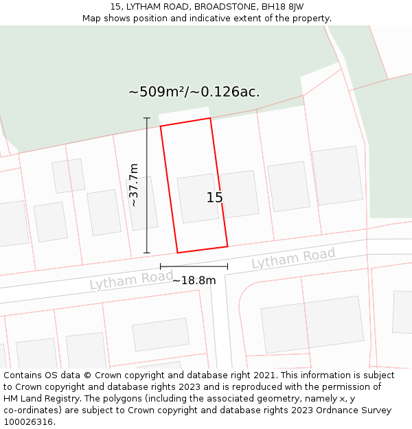 15, LYTHAM ROAD, BROADSTONE, BH18 8JW: Plot and title map