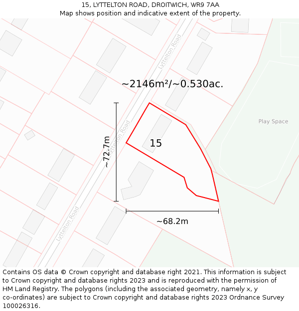 15, LYTTELTON ROAD, DROITWICH, WR9 7AA: Plot and title map