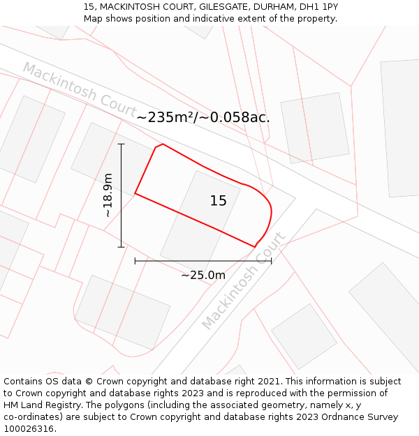 15, MACKINTOSH COURT, GILESGATE, DURHAM, DH1 1PY: Plot and title map