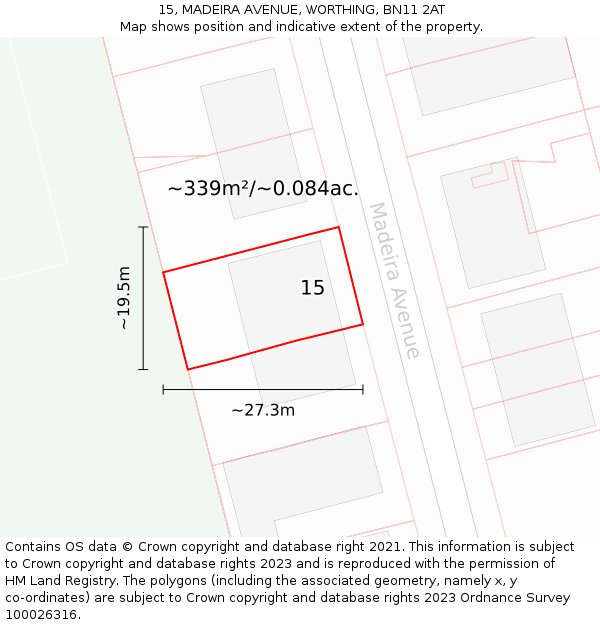 15, MADEIRA AVENUE, WORTHING, BN11 2AT: Plot and title map