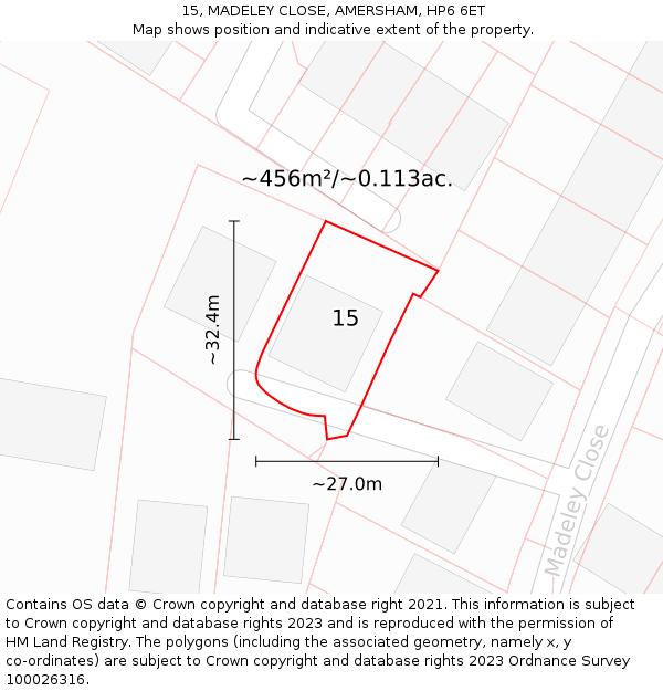 15, MADELEY CLOSE, AMERSHAM, HP6 6ET: Plot and title map