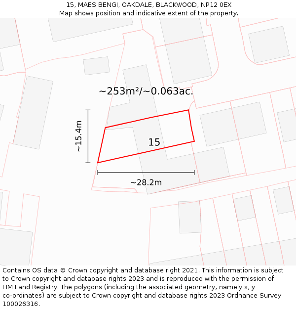 15, MAES BENGI, OAKDALE, BLACKWOOD, NP12 0EX: Plot and title map