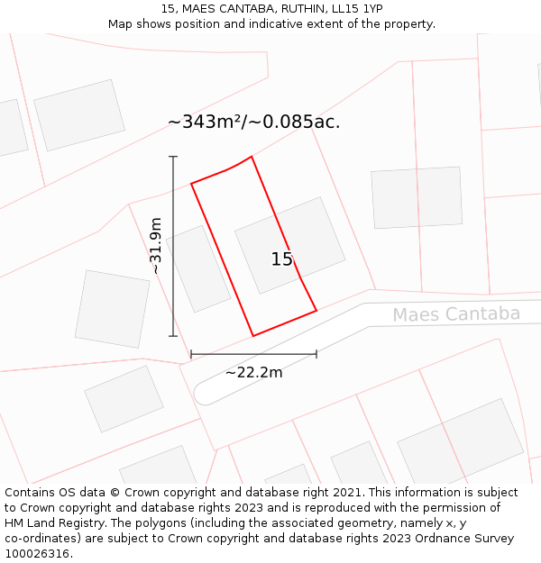 15, MAES CANTABA, RUTHIN, LL15 1YP: Plot and title map