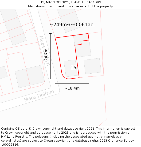 15, MAES DELFRYN, LLANELLI, SA14 9PX: Plot and title map