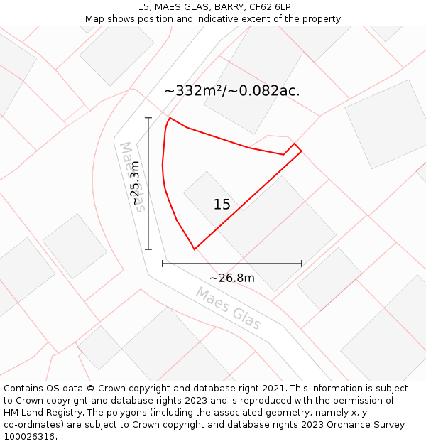 15, MAES GLAS, BARRY, CF62 6LP: Plot and title map