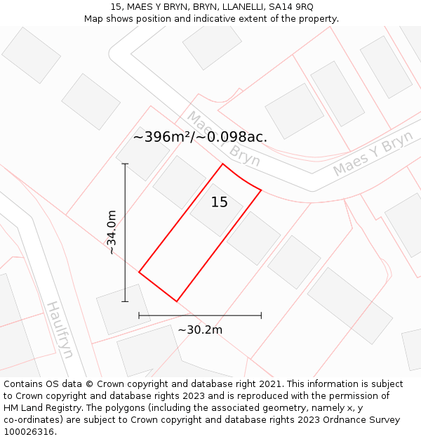 15, MAES Y BRYN, BRYN, LLANELLI, SA14 9RQ: Plot and title map