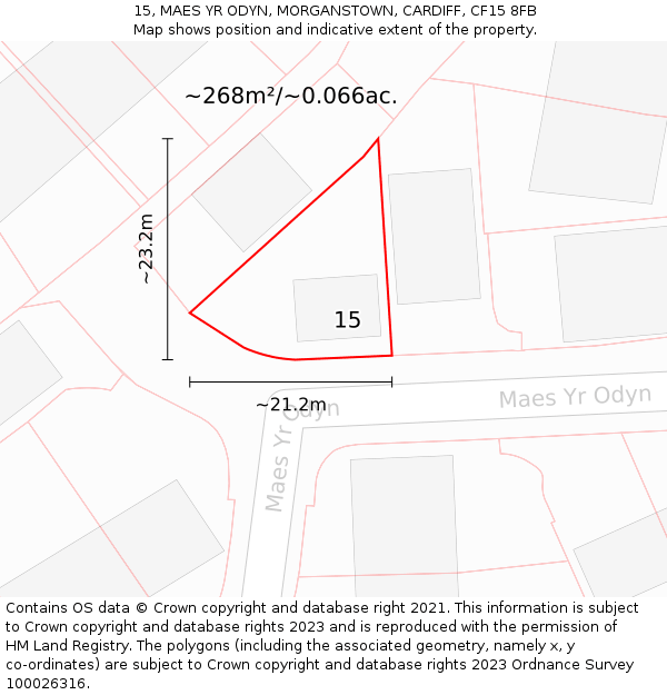 15, MAES YR ODYN, MORGANSTOWN, CARDIFF, CF15 8FB: Plot and title map