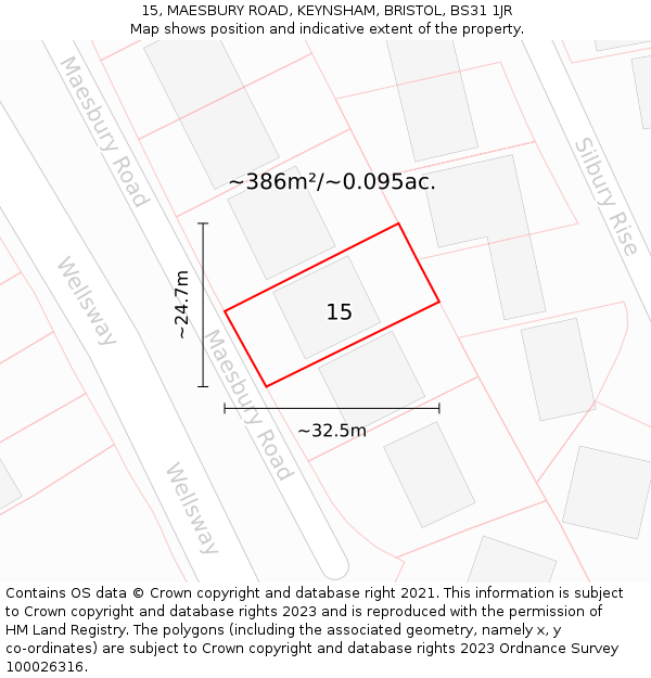 15, MAESBURY ROAD, KEYNSHAM, BRISTOL, BS31 1JR: Plot and title map