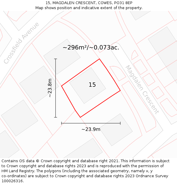 15, MAGDALEN CRESCENT, COWES, PO31 8EP: Plot and title map