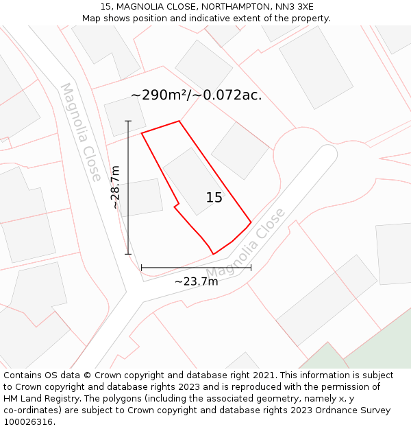 15, MAGNOLIA CLOSE, NORTHAMPTON, NN3 3XE: Plot and title map