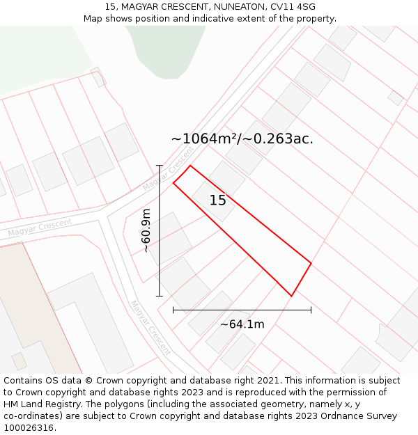 15, MAGYAR CRESCENT, NUNEATON, CV11 4SG: Plot and title map