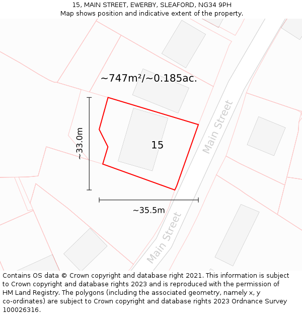 15, MAIN STREET, EWERBY, SLEAFORD, NG34 9PH: Plot and title map