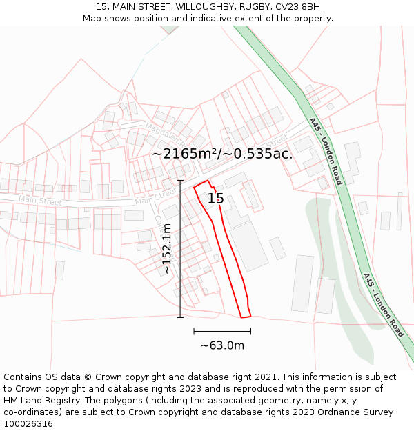 15, MAIN STREET, WILLOUGHBY, RUGBY, CV23 8BH: Plot and title map