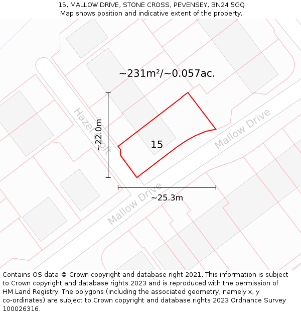 15, MALLOW DRIVE, STONE CROSS, PEVENSEY, BN24 5GQ: Plot and title map