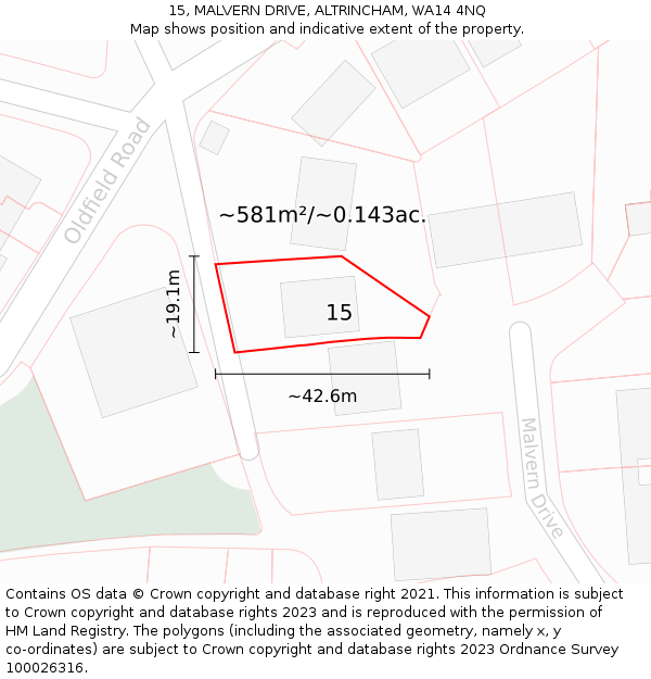 15, MALVERN DRIVE, ALTRINCHAM, WA14 4NQ: Plot and title map