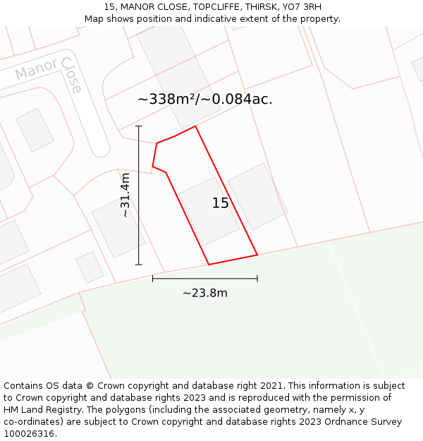 15, MANOR CLOSE, TOPCLIFFE, THIRSK, YO7 3RH: Plot and title map