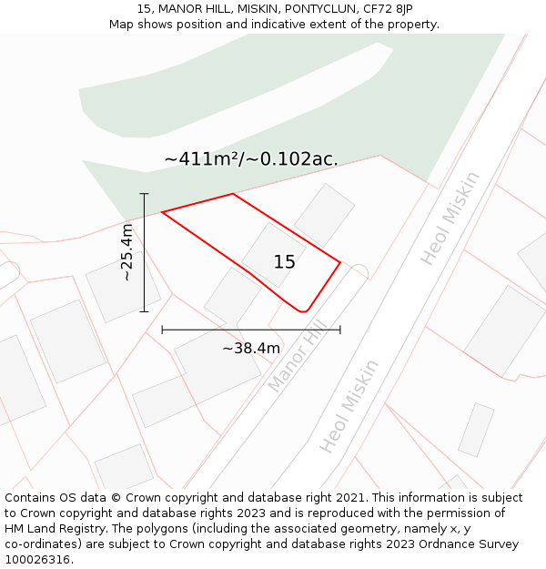 15, MANOR HILL, MISKIN, PONTYCLUN, CF72 8JP: Plot and title map