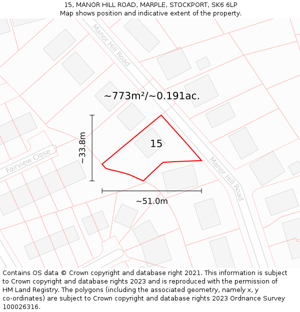 15, MANOR HILL ROAD, MARPLE, STOCKPORT, SK6 6LP: Plot and title map