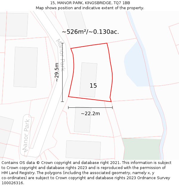 15, MANOR PARK, KINGSBRIDGE, TQ7 1BB: Plot and title map