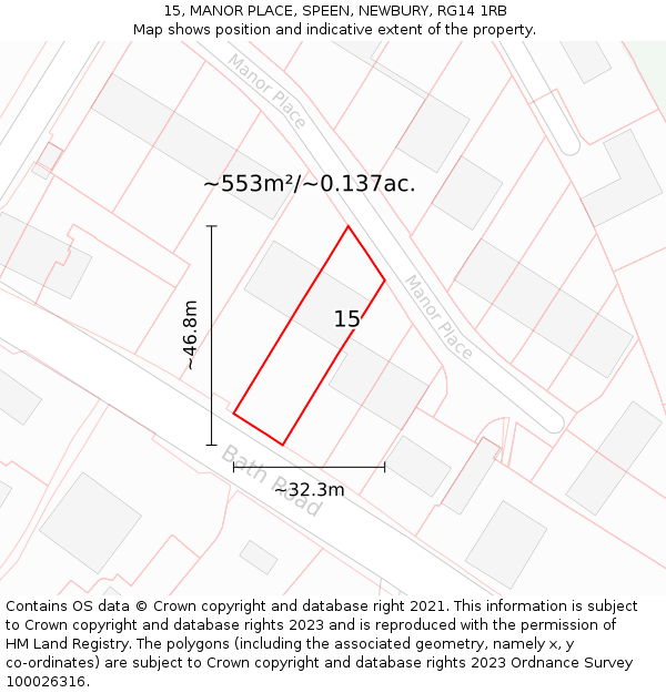 15, MANOR PLACE, SPEEN, NEWBURY, RG14 1RB: Plot and title map