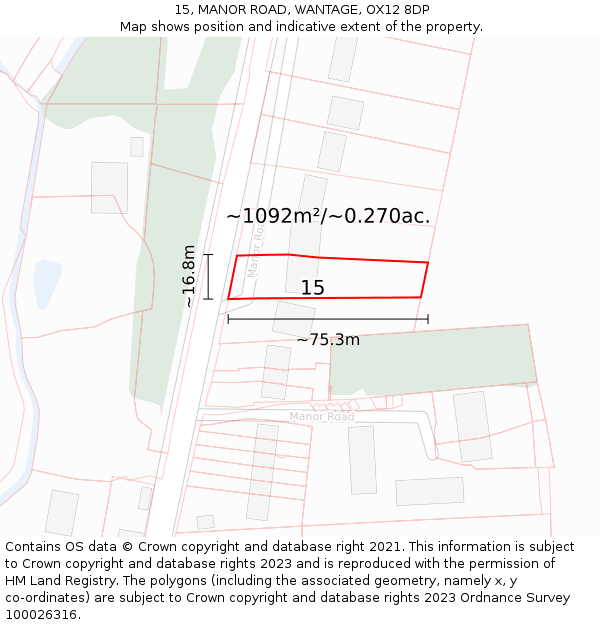 15, MANOR ROAD, WANTAGE, OX12 8DP: Plot and title map