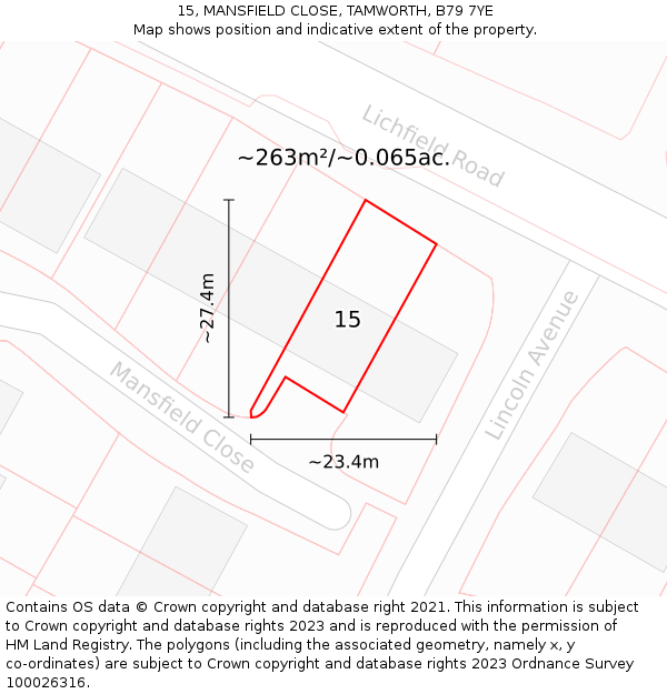 15, MANSFIELD CLOSE, TAMWORTH, B79 7YE: Plot and title map