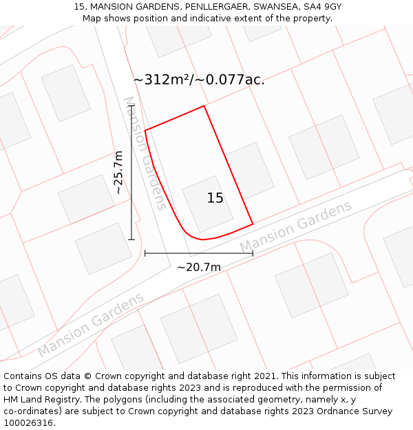 15, MANSION GARDENS, PENLLERGAER, SWANSEA, SA4 9GY: Plot and title map