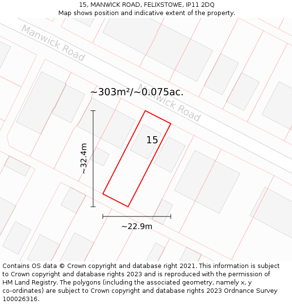 15, MANWICK ROAD, FELIXSTOWE, IP11 2DQ: Plot and title map