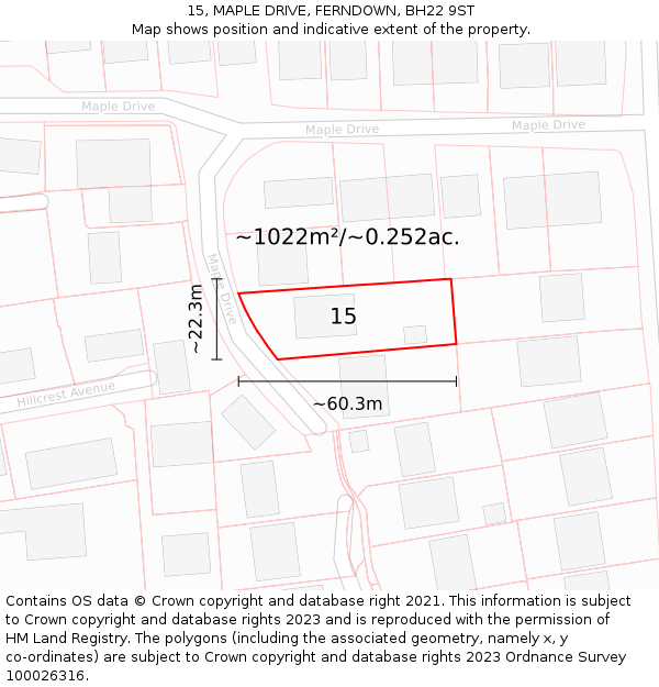 15, MAPLE DRIVE, FERNDOWN, BH22 9ST: Plot and title map