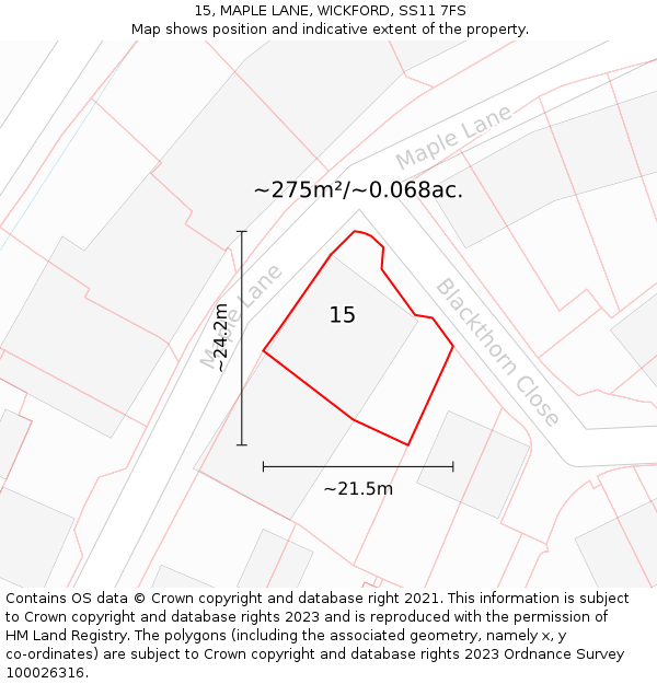 15, MAPLE LANE, WICKFORD, SS11 7FS: Plot and title map