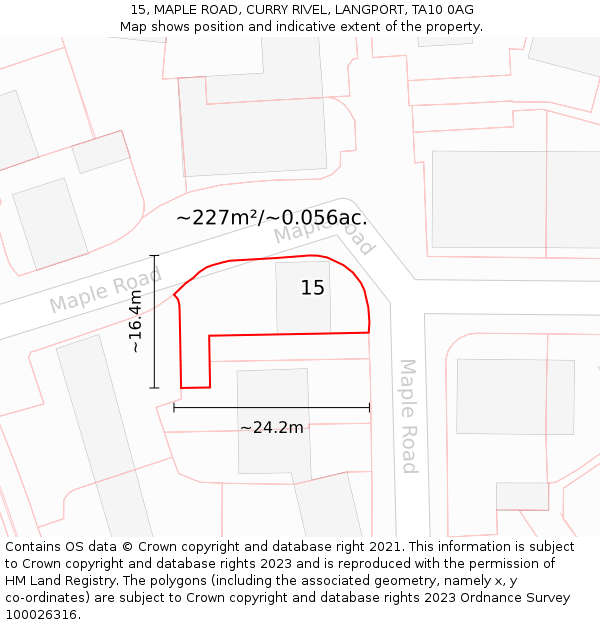 15, MAPLE ROAD, CURRY RIVEL, LANGPORT, TA10 0AG: Plot and title map