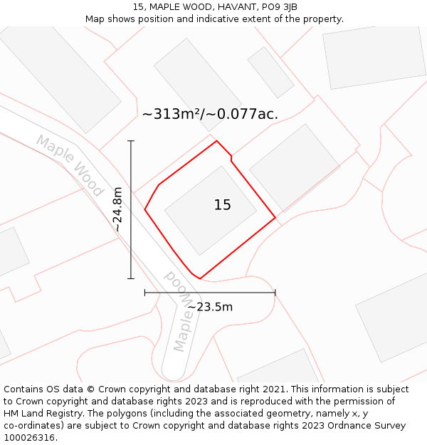 15, MAPLE WOOD, HAVANT, PO9 3JB: Plot and title map