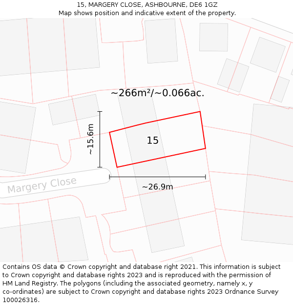 15, MARGERY CLOSE, ASHBOURNE, DE6 1GZ: Plot and title map
