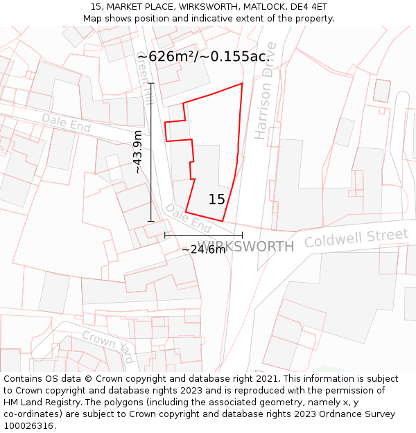 15, MARKET PLACE, WIRKSWORTH, MATLOCK, DE4 4ET: Plot and title map