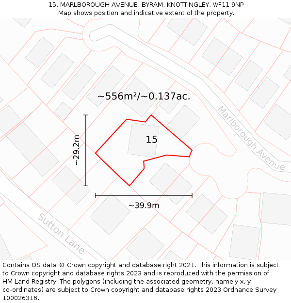 15, MARLBOROUGH AVENUE, BYRAM, KNOTTINGLEY, WF11 9NP: Plot and title map