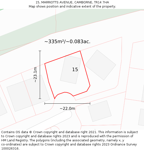 15, MARRIOTTS AVENUE, CAMBORNE, TR14 7HA: Plot and title map