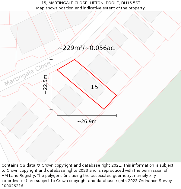 15, MARTINGALE CLOSE, UPTON, POOLE, BH16 5ST: Plot and title map