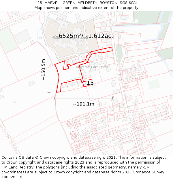15, MARVELL GREEN, MELDRETH, ROYSTON, SG8 6GN: Plot and title map