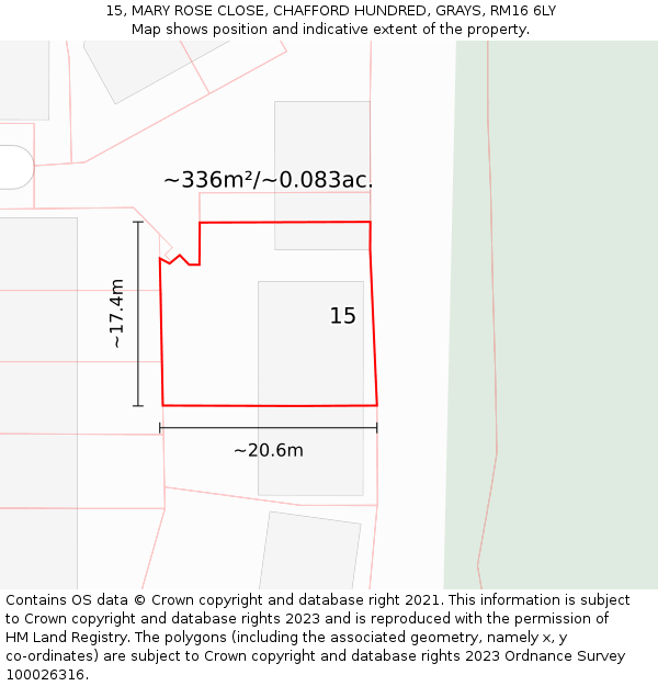 15, MARY ROSE CLOSE, CHAFFORD HUNDRED, GRAYS, RM16 6LY: Plot and title map