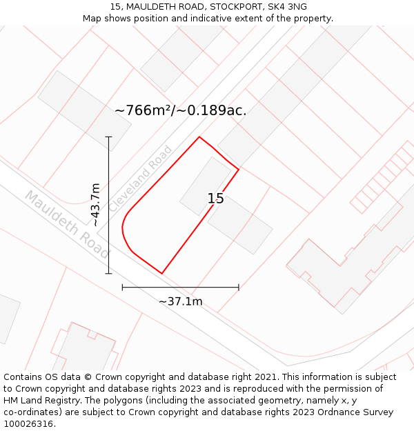 15, MAULDETH ROAD, STOCKPORT, SK4 3NG: Plot and title map