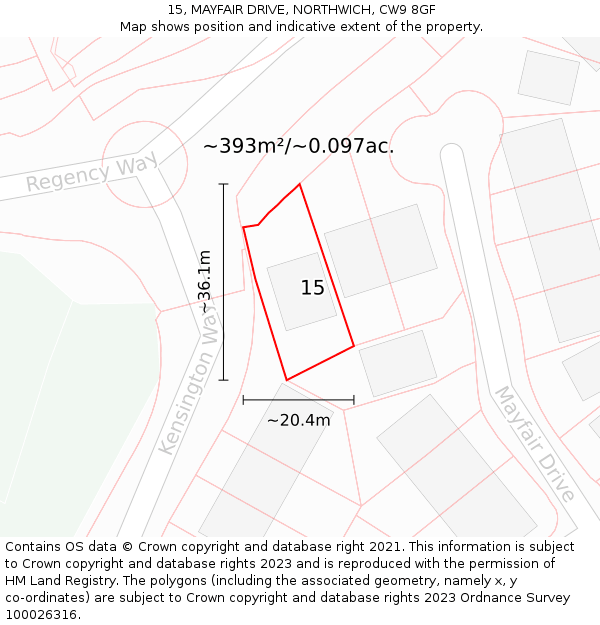 15, MAYFAIR DRIVE, NORTHWICH, CW9 8GF: Plot and title map