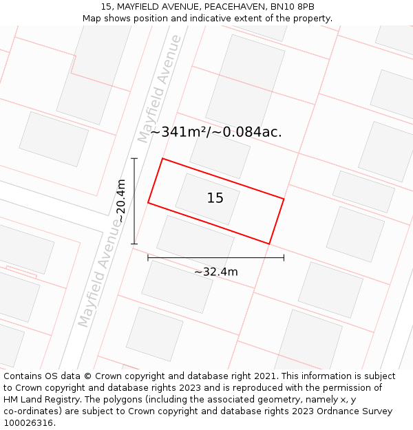 15, MAYFIELD AVENUE, PEACEHAVEN, BN10 8PB: Plot and title map