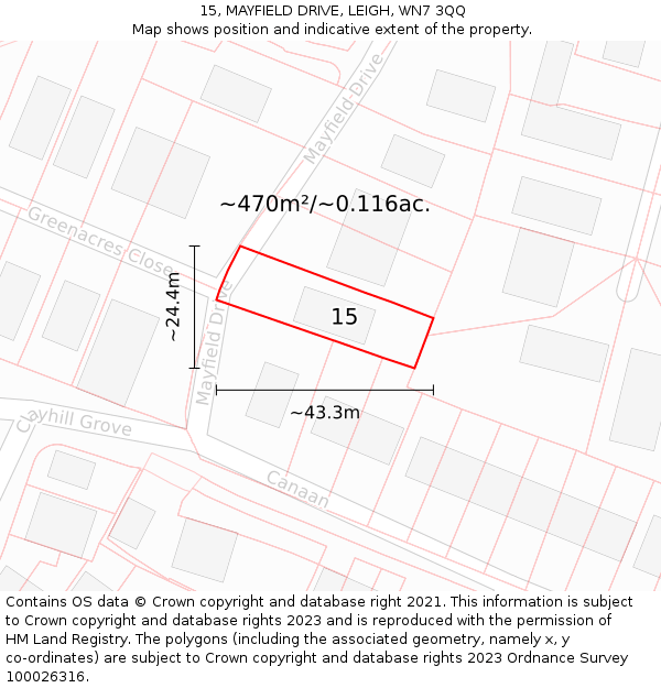 15, MAYFIELD DRIVE, LEIGH, WN7 3QQ: Plot and title map